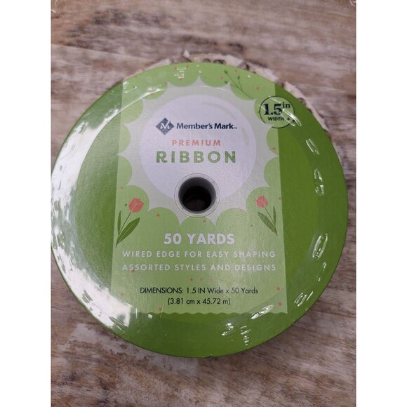 Members Mark Premium Ribbon 1.5" Wide x 50 Yards Wired Blue Polka Dot - Picture 4 of 4